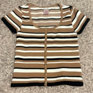 No Boundaries Brown and White Striped Top